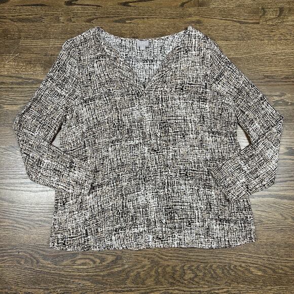 J Jill Shirt Women XL Brown Blouse V Neck Long Sleeve Career Wear Flowy - Picture 1 of 9
